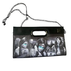 Artistic Black and White Clutch with Chain